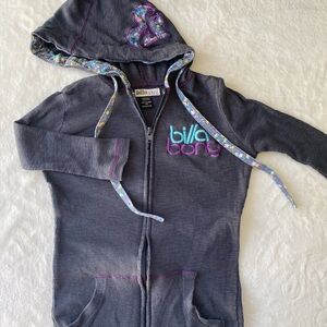 Vintage Billabong Hoodie Thermal Quarter Sleeve Gray‎ Floral Embroidery XS Surf